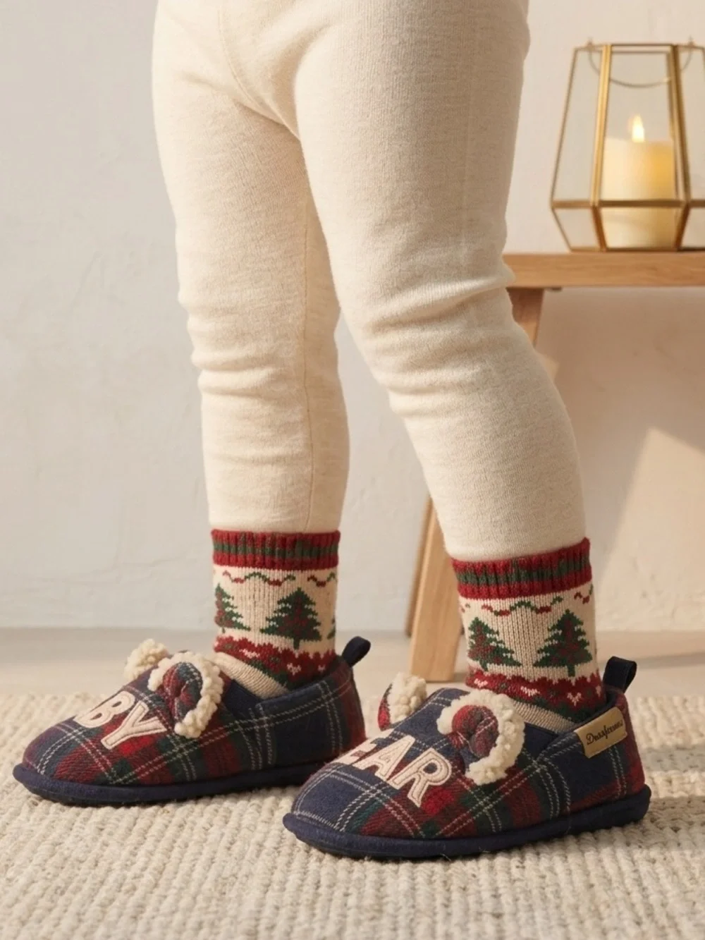 Dearfoams Plaid Christmas ‘BABY BEAR’ Slippers 0-3M